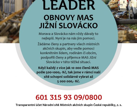 Tornádo Výzva LEADER obnovy pro MAS Jižní Slovácko